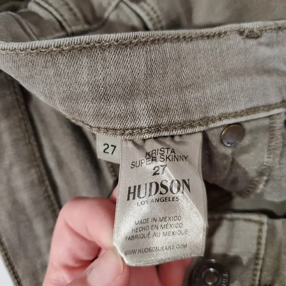 Hudson Krista Super Skinny Olive Army Green Womens Size 27 Antique Wash Mid Rise